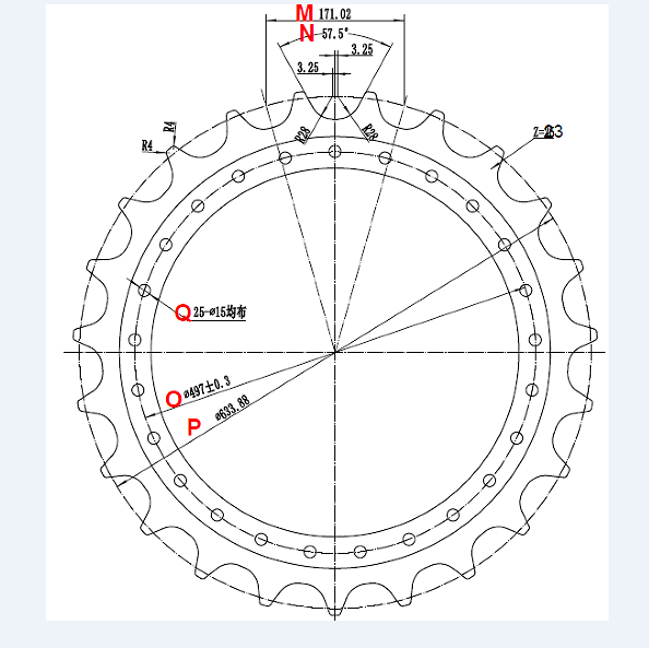 D39 tegning kædehjul segment