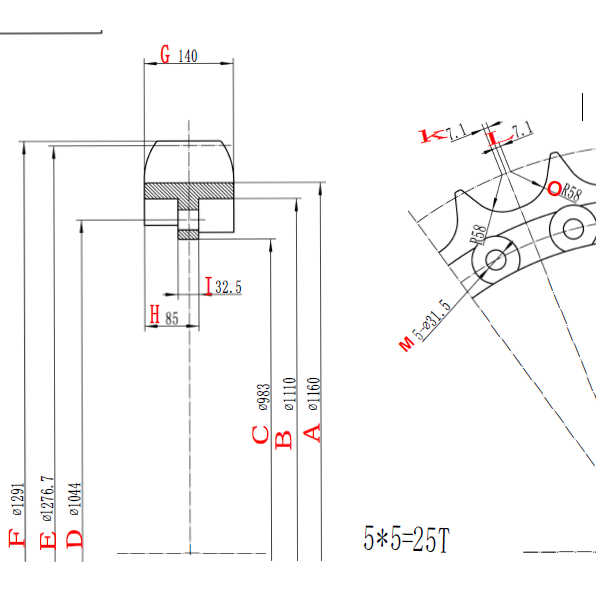 D475 dişli segmenti çizimi