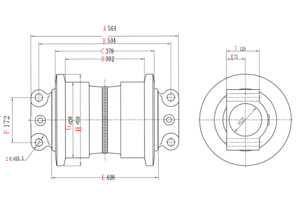 HITAICH EX1100 TRACK ROLLER DRAWING